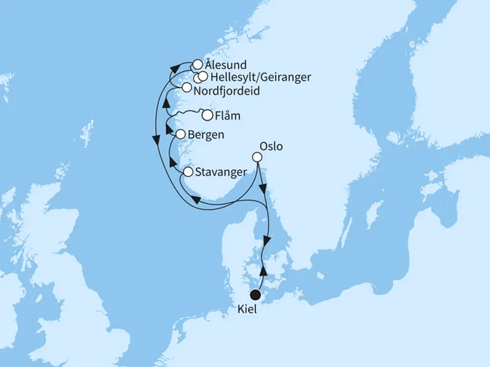 Natur pur in Norwegens Fjorden - ab/bis Kiel - Routenbild